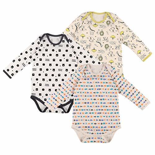 西松屋 3枚組スムース長袖ショルダーロンパース肌着(アニマル)【70cm・80cm・90cm・95cm】 95cm,大きめ赤ちゃん,
