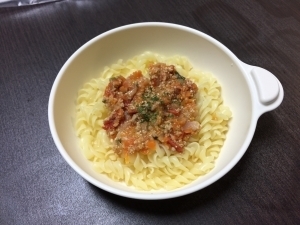 【離乳食 完了期】豚そぼろdeミートソースパスタ,離乳食,豚肉,