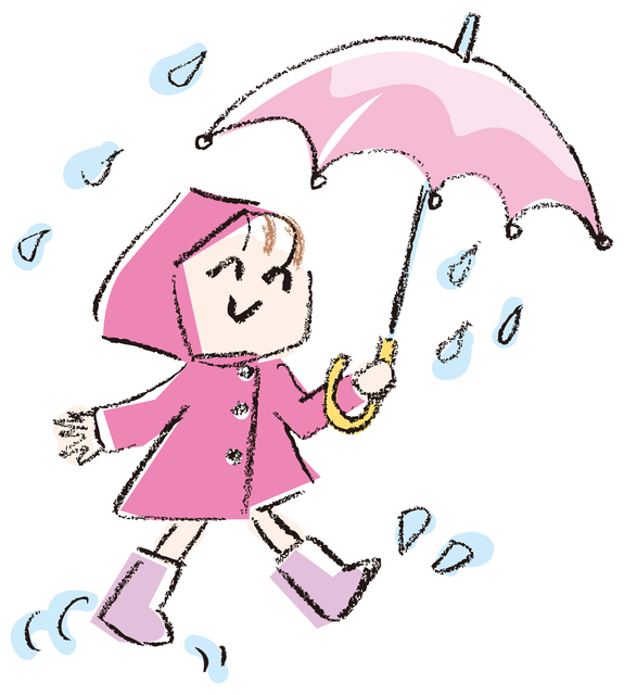 傘と子どものイラスト,透明,クレヨン,使い方