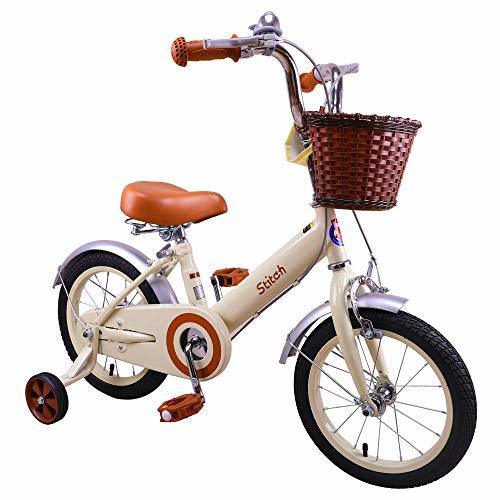 STITCH 子供自転車 女の子 3、4、5、6歳 16インチ 補助輪付き 幼児用自転車 クリスマス お誕生日プレゼント レトロ可愛い イギリス風 プリンセス ガールズ 森のお姫様 ベル かご付き クリーム,クリスマス,プレゼント,2019