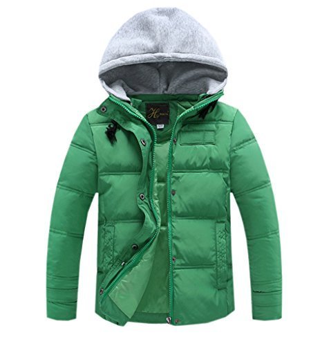 (コ-ランド) Co-land ふわふわ 子供服 ダウンジャケット キッズ アウター 男の子中綿ジャンパー フード付きコート 2色配色 ボーイズ 男児 あったか 冬防寒 グリーン 140,キッズ,ダウン,