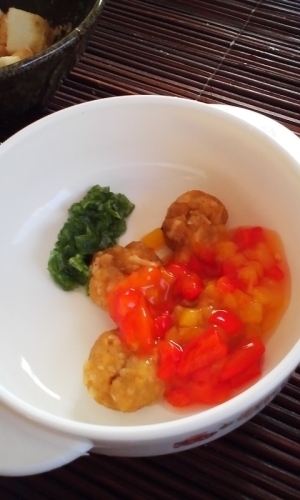 離乳食★鶏レバー団子パプリカあんかけ,離乳食,11ヶ月,