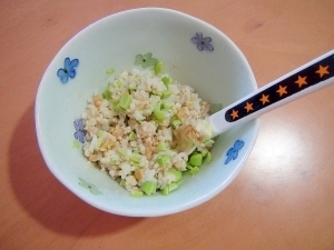 鶏肉＆枝豆＆大豆入りで、栄養満点のお粥さん♪離乳食,離乳食,枝豆,