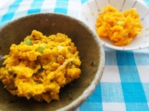 【離乳食取分け】カボチャサラダ,離乳食,枝豆,