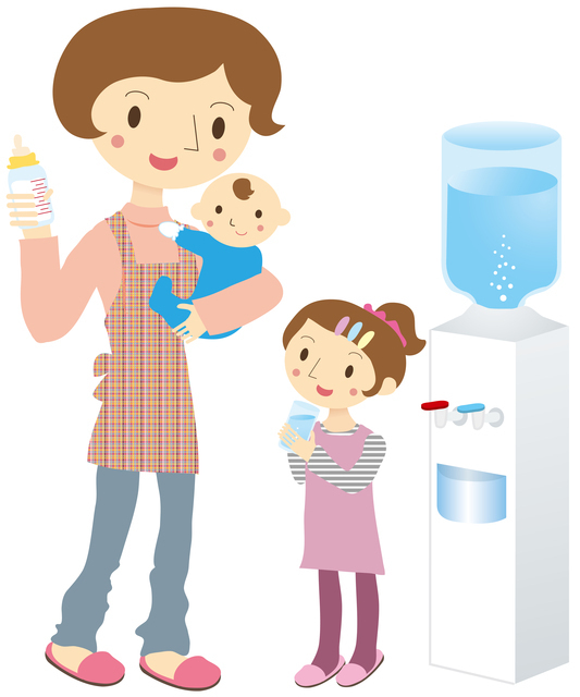 ウォーターサーバーと親子イラスト,ウォーターサーバー,赤ちゃん,
