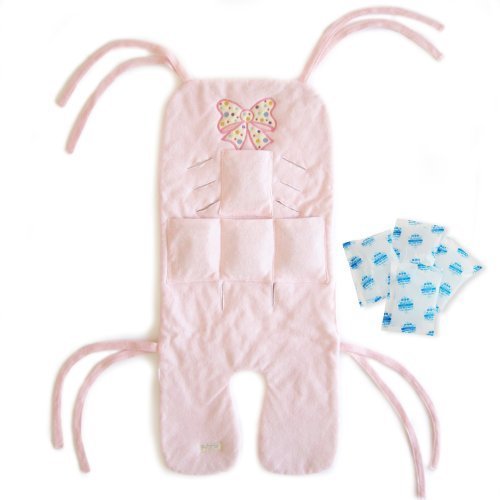 Sweet Mommy 【日本製】 ベビーカーシート 保冷ジェル&ポケット4つ付き パイル素材 バギーシート チャイルドシート 夏 冬 ホッカイロが入る ベビー おでかけ ／ピンク（チュール）／F,ベビーカー,シート,クッション