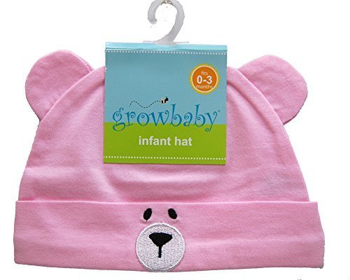 growbaby Infant Hat 新生児用(0~3カ月)帽子 ジャージー地綿100%,クマさん帽子 ピンク 23528,二人目 ,出産,必需品