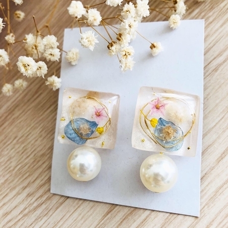 ドライフラワーピアス,ママ,ハンドメイド,