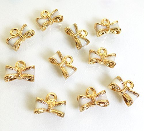 リボンのカラーチャーム パールホワイト 4個 アクセサリーパーツ ハンドメイド 手芸材料,イヤリング,作り方,