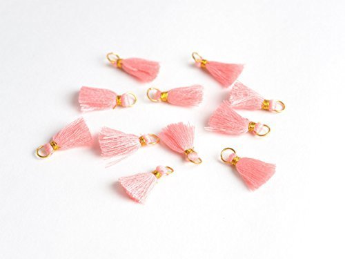 紗や工房 【ミニタッセル(約1.8cm)約10個】ソフトピンク カン付き フリンジタッセル キータッセル 房飾り 手作り雑貨 装飾部品 ビーズ,イヤリング,作り方,