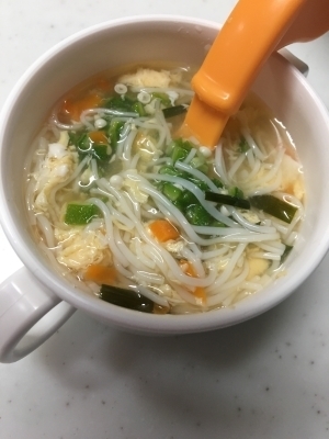 離乳食完了期☆オクラとニラ玉の素麺(*^^*),離乳食,オクラ,