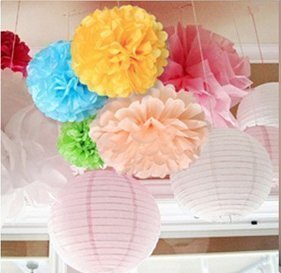 結婚式 誕生日飾りつけ 装飾 ペーパーフラワー ポンポン パーティー イベント インテリア デコレーション 12個セット (カラフル),インテリア,ペーパー,ポンポン