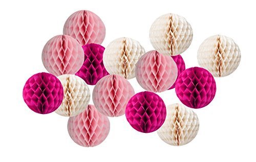 ハニカム ポンポン 15個 セット　3色 20cm パーティー 誕生日 二次会 結婚式 に!!! (ピンク系A),インテリア,ペーパー,ポンポン