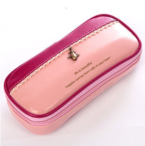（メイクアップエーシーシー） MakeupAccペンケース 筆箱 化粧ポーチ デジタルガジェット 収納ケース 5色 大容量 網袋 ファスナー付き かわいい レース (赤紫ｘピンク) [並行輸入品],小学生,筆箱,