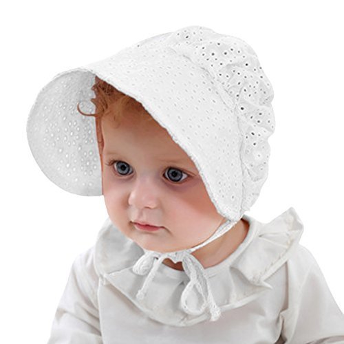 ベビー 帽子 赤ちゃん用ハット キャップ つば広 3-18カ月 綿 メッシュ 通気性 レース 可愛い ひも付き ＵＶ対策 日焼け防止 新生児 女の子 お出掛け お宮参り 出産お祝い 春夏 ホワイト,新生児,帽子,