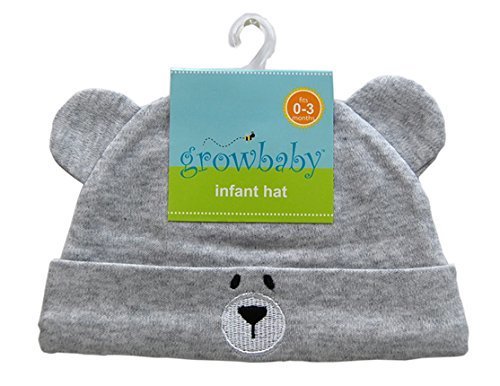 growbaby Infant Hat 新生児用(0~3カ月) 帽子 ジャージー地綿100%,クマさん帽子 グレー 23526,新生児,帽子,