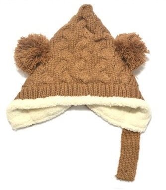 耳まであったか！ ベビー ボンボン とんがり ニットキャップ ニット帽 女の子 男の子 赤ちゃん キッズ 子供 ニット 冬 帽子 (ブラウン),新生児,帽子,