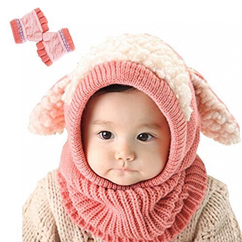 【Yusongirl】子供 用 ニット帽子 うさぎちゃん風 ニット帽 ベビー キッズ 赤ちゃん かわいい ＆色ランダム防寒グローブ あたたかい手袋セットとして (ピンク),新生児,帽子,