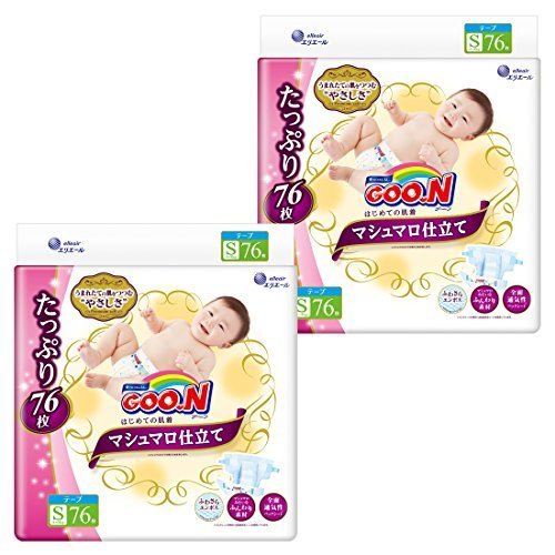 グーン テープ マシュマロ仕立て S (4~8kg) 152枚(76枚×2) はじめての肌着 【ケース販売】,おむつ,Sサイズ,