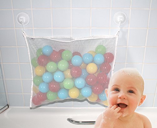 Angelcare おもちゃ収納袋 お風呂ハンモック 抗菌加工 収納ネット 水きりがよくてたっぷり収納 乳幼児向け (白色),双子育児,
