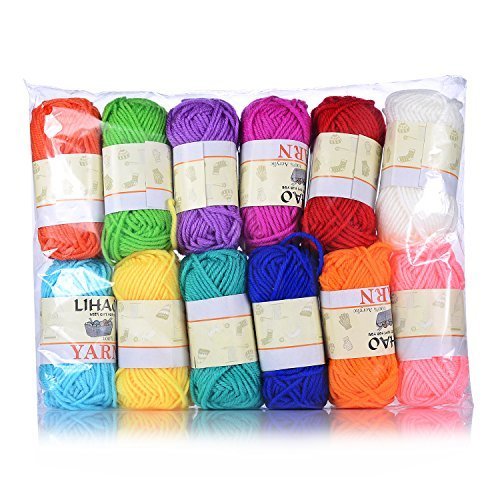 LIHAO アクリル毛糸　ホビーメイク　ホームメイド　並太12色/玉セット　1玉15g　編み物 母の日プレゼント　ギフト,手作り,マスコット,