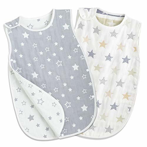 TWONE（トォネ）スリーパー ベビー 赤ちゃん 寝袋 6重ガーゼ 女の子 男の子 オーガニックコットン100％ 柔らかく お昼寝 寝冷え防止 通気性 新生児～3歳まで 出産お祝い ギフト (星柄2セット),ベビー,スリーパー,