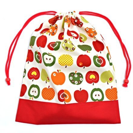 お着替えラクラク巾着（大サイズ）・体操服袋　おしゃれリンゴのひみつ（アイボリー） × オックス・赤　日本製　N3361300,体操着袋,作り方,