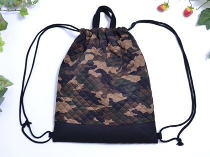 持ち手付きKidsナップサック　迷彩・モスグリーン　　日本製　N0401200,体操着袋,作り方,