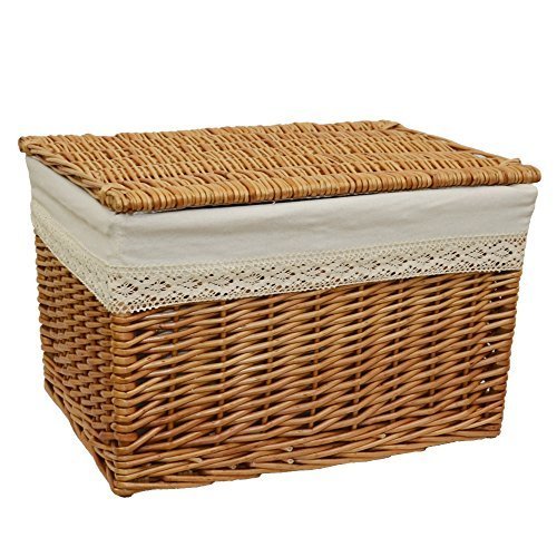 天然素材 フタ 付き かご 収納 バスケット レース Lサイズ,子供服,収納,