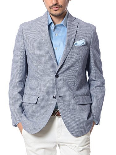 (ドムアオム) D'HOMME A HOMME 麻 100％ テーラードジャケット サマージャケット メンズ 春 夏 千鳥格子(ブルー) / M,出産,退院,服装