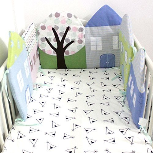 Pinji ミニベビーベッド ガード ベッドバンパー 半周タイプ 出産お祝い かわいい ベッドガードパット 5点セット ピンク,ベビーベッドガード,