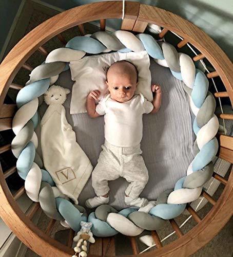ベビーベッドガード サイドガード 抱き枕 ノットクッション 赤ちゃんベッドバンパー ソファークッション 結び目 ロング 部屋飾り 撮影小物 出産祝い プレゼント (3m, グレー/ブルー),ベビーベッドガード,