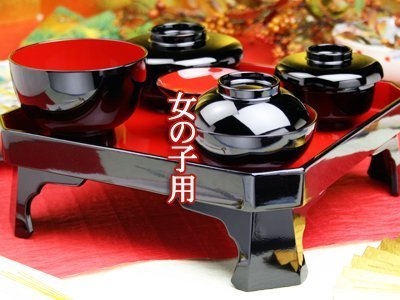 お食い初め食器セット 女の子用お膳１器５ 歯固めの石　レシピ　やり方付,お食い初め,食器,