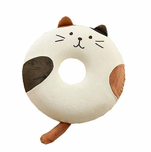 Rorolin 円座クッション ドーナツ型 座布団 腰当 猫 ねこちゃん 癒し系のクッション ミミとしっぽが可愛い顔型！ シートクッション チェアパッド 椅子用 丸 40cm かわいい 可愛い モチフワ 腰痛対策 痔にも ドーナツ枕 ぬいぐるみ 抱き枕 プレゼント ギフト (ホワイト),ドーナツクッション,