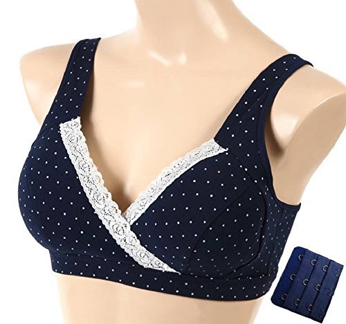 noA(ノア)600 ママが考えた 授乳ブラ ノンワイヤー マタニティ インナー 延長ホック クロスオープン ブラジャー 産前 産後 ハーフトップ (L, ネイビー),出産準備品,