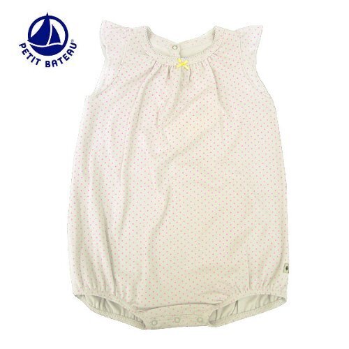 PETIT BATEAU【プチバトー】 BABY 半袖　前開きショートロンパース 35231 (24M, 57 ： ペールグレー×ピンク),ベビー服,ブランド,おすすめ