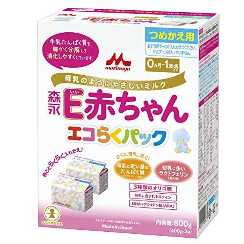 森永 E赤ちゃん エコらくパック つめかえ用 800g(400g×2袋) [0ヶ月~1歳 入れかえタイプ 粉ミルク ラクトフェリン 3種類のオリゴ糖],粉ミルク,口コミ,