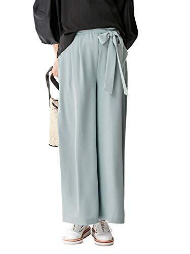 ANGELIEBE エンジェリーベ マタニティ 産前産後 対応 リボンベルト 付き ワイドパンツ ズボン ウエスト調節可 裏地付き ボトムス オフィス 仕事 M~L サックス 29241302,マタニティ,ワイドパンツ,