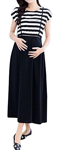 【Blume】授乳口 ファスナー 楽々 マタニティ ワンピース ロング 春 夏 ボーダー (M),マタニティ,ワンピース,産後