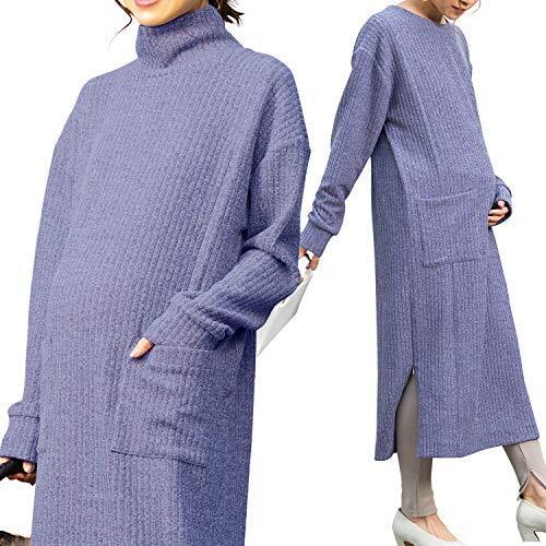 Sweet Mommy マタニティ 授乳服 ワンピース リブニット サイドスリット調節可 ネックデザイン選べる クルーネック ラベンダー,マタニティ,ワンピース,産後