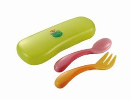 リッチェル Richell おでかけランチくん にぎにぎスプーン・フォーク(ケース付) ピンク&イエロー はじめて持たせるのに最適,離乳食,スプーン,