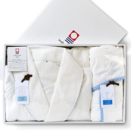 ブルーム 今治タオル 認定 [G] Fit-Use ベビーポンチョ (ホワイト) + Fit-Use バスローブ (花柄ホワイト) Mサイズ 箱入り 出産祝い ギフトセット,ベビー,バスローブ,