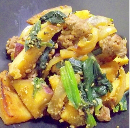 鉄分＆食物繊維＊さつま芋とほうれん草の豚味噌炒め,秋,妊婦,レシピ