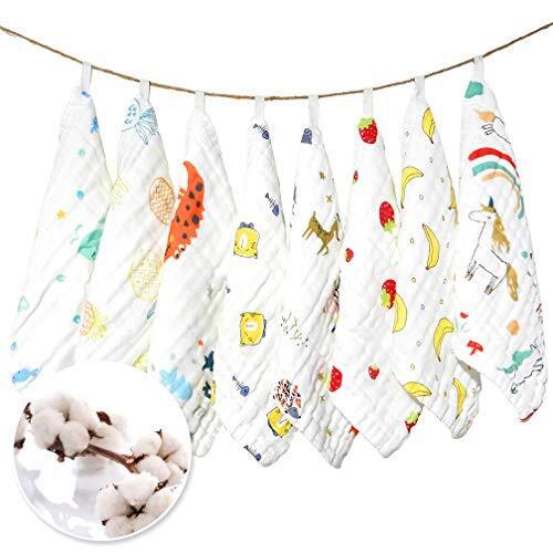 ベビータオル 8枚入り ベビービブ ガーゼタオル よだれかけ リバーシブル ガーゼハンカチ ガーゼ６重 綿100％ ループ紐付き 速乾 ８枚セット 25*25cm 新生児 出産祝い 女の子 男の子 ユニセックス by VIAKY,赤ちゃん,ガーゼ,