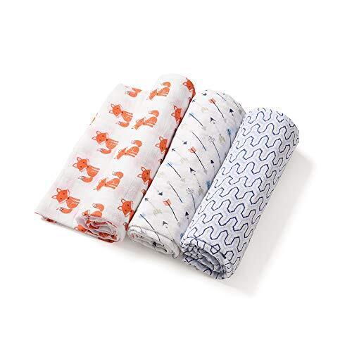 Happykids 赤ちゃんおくるみ モスリンコットン 新生児バスタオル 授乳ケープ ベビーガーゼタオル 綿100% 子供ガーゼケット 保温 沐浴ガーゼ 速乾 吸水 出産祝いに 男の子 女の子 多用途タオルケット 3枚セッ,おくるみ,