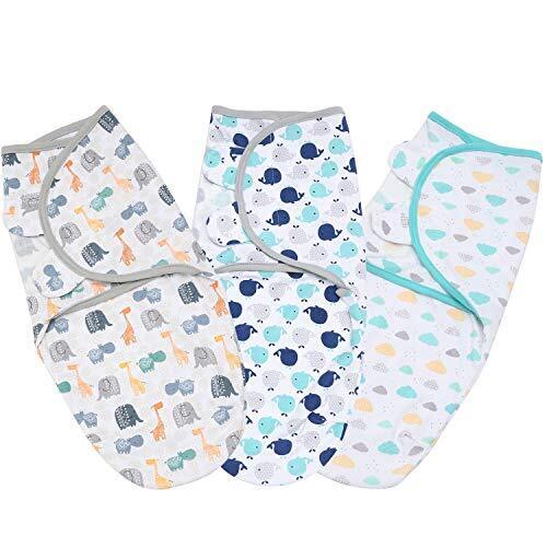 おくるみ 赤ちゃんの夜泣き対策に ベビーブランケット 3枚入 ベビー用寝袋 新生児 ベビーグッズ サマーインファント バスタオル 出産準備 出産祝い 授乳ケープ (青, 0-3M),おくるみ,
