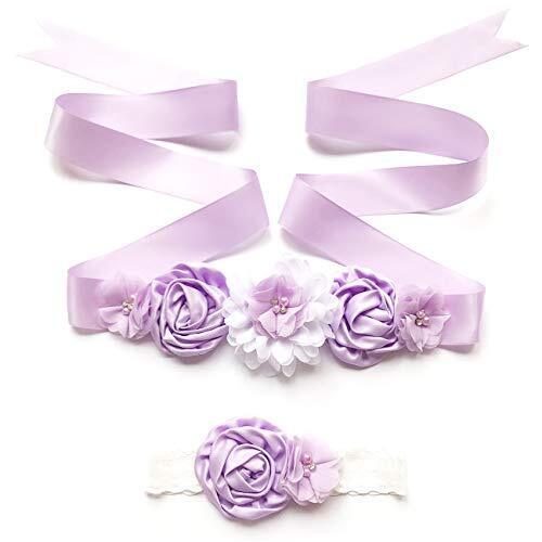 IN・ESTILO サッシュベルト ヘアバンド 2点セット マタニティフォト 結婚式 ベビーフォト 撮影小物 リボン 記念写真 (パープル),マタニティフォト,小物,
