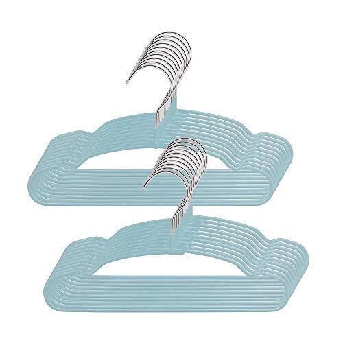 ベビーハンガー すべらない 20本セット 子供用ハンガー 洗濯物干し 超薄型で軽量のPVCハンガー 子供服用 省スペースの子供ハンガー 収納力 跡がつかない衣類ハンガー 乾湿両用 型崩れしない 頑丈子ども用ハンガー 男女兼用子ども用ハンガー 滑り止めノッチ付き ブルー,ベビーハンガー,