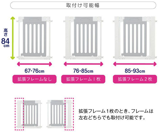 【ベビーセーフティゲート LDK-STYLE 追加フレーム2個付(ホワイト&グレー)】取り付け幅,ベビーサークル,ベビーゲート,