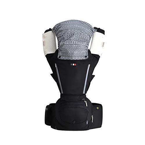 【ベビーアムール】Bebamour 抱っこひも 新生児 6way ベビーキャリア たためるヒップシート 3D低反発座面 負担軽減 前向き おんぶ 快適(ブラック),ヒップシート,